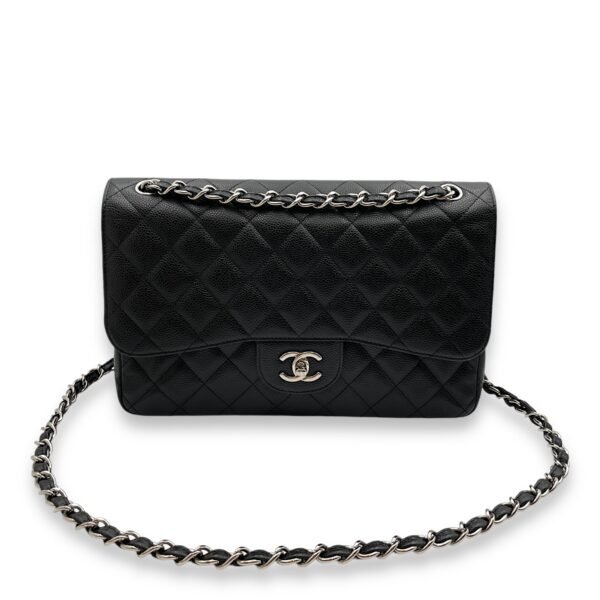 Classic Double Flap Jumbo Black Shoulder Bag in Caviar Leather, Palladium hardware - Image 8