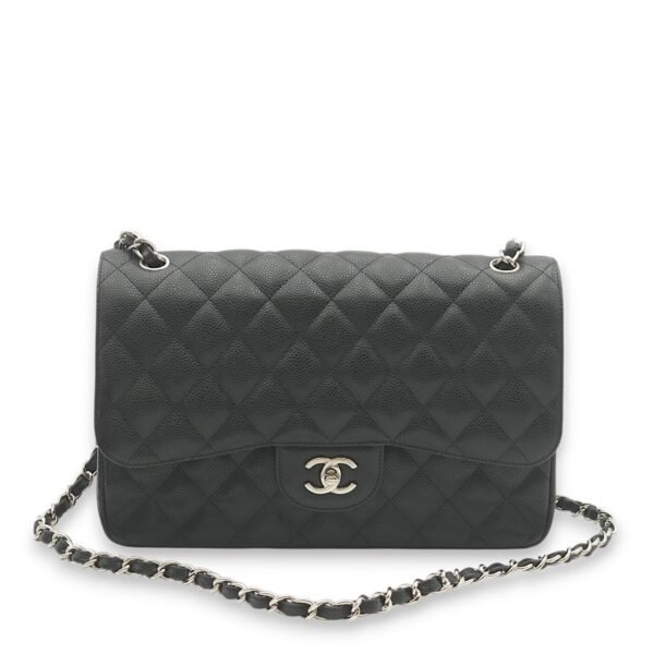 Classic Double Flap Jumbo Black Shoulder Bag in Caviar Leather, Palladium hardware - Image 13