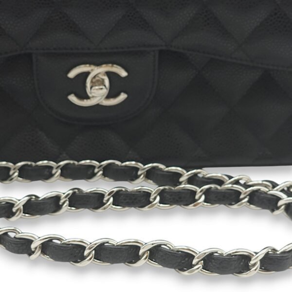 Classic Double Flap Jumbo Black Shoulder Bag in Caviar Leather, Palladium hardware - Image 7