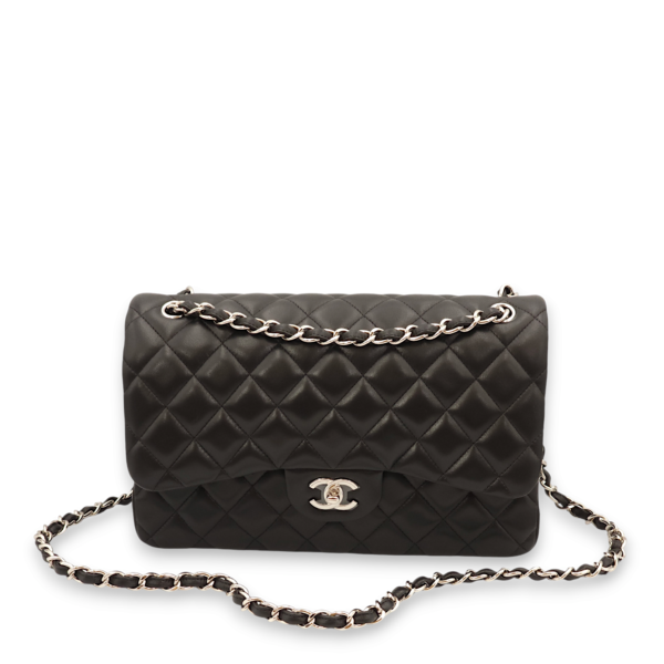 Classic Double Flap Jumbo Black Shoulder Bag in Lambskin, Palladium hardware - Image 4