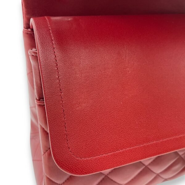 Classic Double Flap Jumbo Red Shoulder Bag in Lambskin, Palladium hardware - Image 8