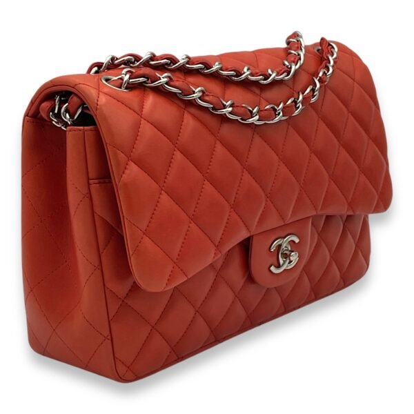 Classic Double Flap Jumbo Red Shoulder Bag in Lambskin, Silver hardware - Image 3