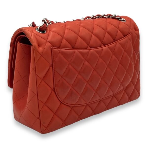 Classic Double Flap Jumbo Red Shoulder Bag in Lambskin, Silver hardware - Image 4