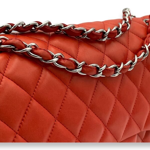 Classic Double Flap Jumbo Red Shoulder Bag in Lambskin, Silver hardware - Image 6