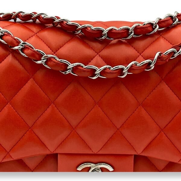 Classic Double Flap Jumbo Red Shoulder Bag in Lambskin, Silver hardware - Image 7