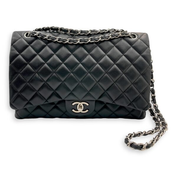Classic Double Flap Maxi Black Shoulder Bag in Caviar Leather, Silver hardware - Image 11