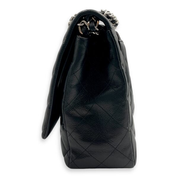 Classic Double Flap Maxi Black Shoulder Bag in Caviar Leather, Silver hardware - Image 4