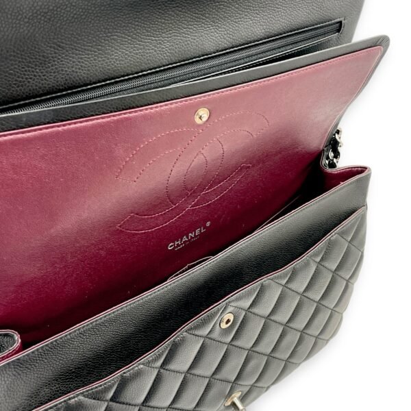 Classic Double Flap Maxi Black Shoulder Bag in Caviar Leather, Silver hardware - Image 7