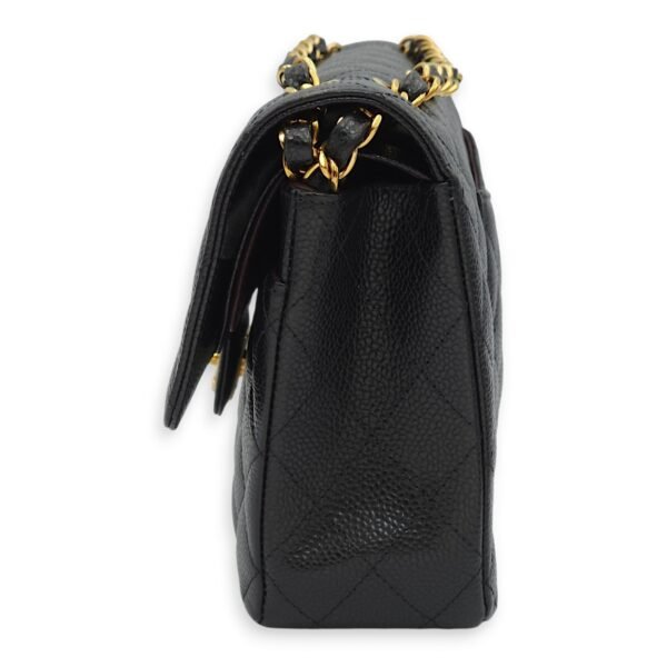 Classic Double Flap Medium Black Shoulder Bag in Caviar Leather, Gold hardware - Image 3