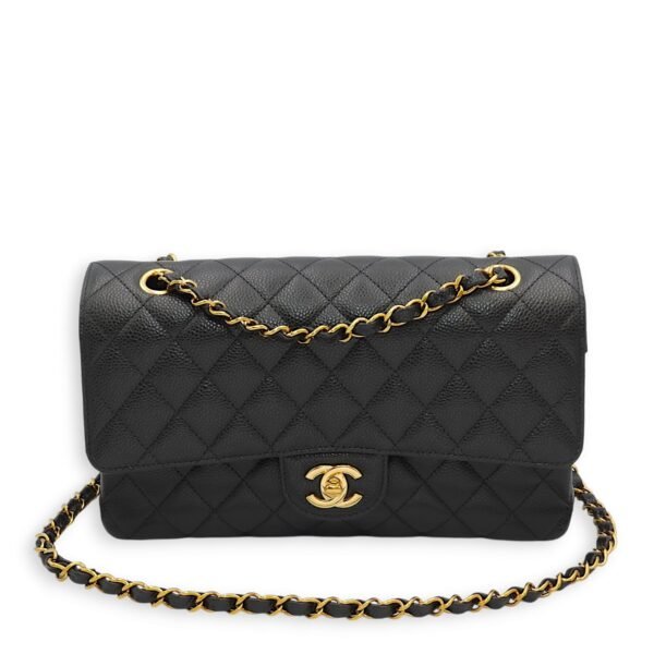 Classic Double Flap Medium Black Shoulder Bag in Caviar Leather, Gold hardware - Image 7