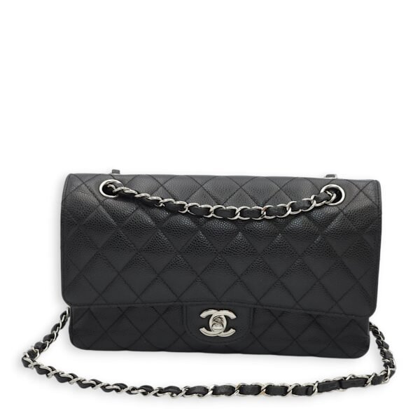 Classic Double Flap Medium Black Shoulder Bag in Caviar Leather, Silver hardware - Image 10