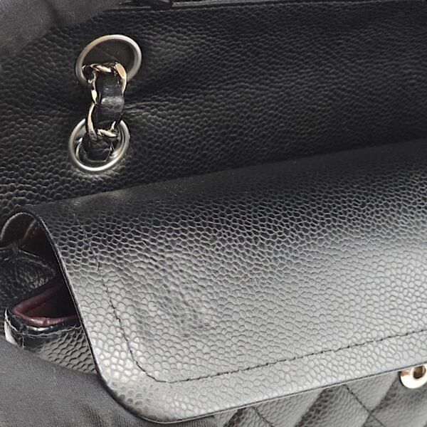 Classic Double Flap Medium Black Shoulder Bag in Caviar Leather, Silver hardware - Image 2