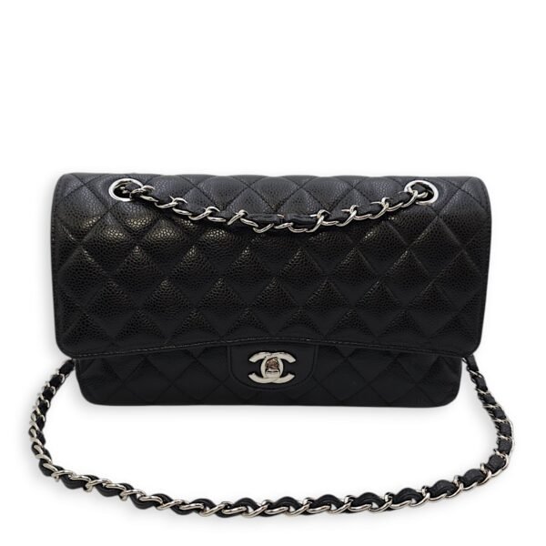 Classic Double Flap Medium Black Shoulder Bag in Caviar Leather, Silver hardware - Image 7