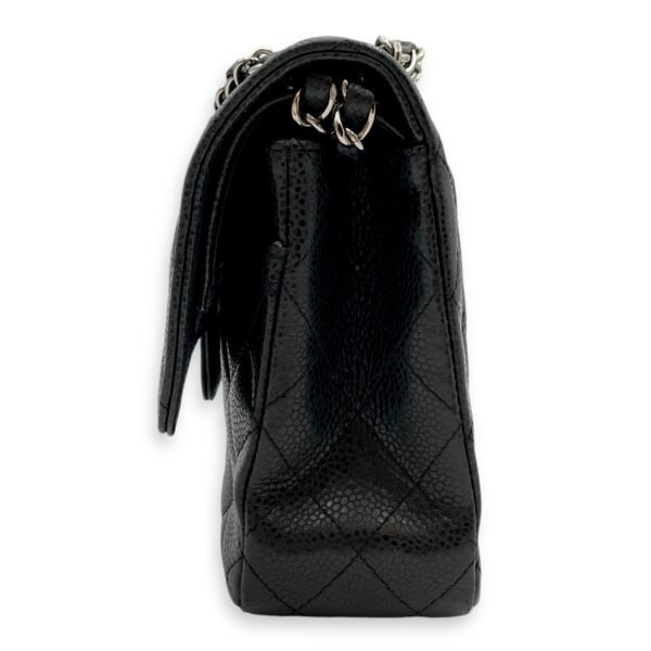 Classic Double Flap Medium Black Shoulder Bag in Caviar Leather, Silver hardware - Image 4