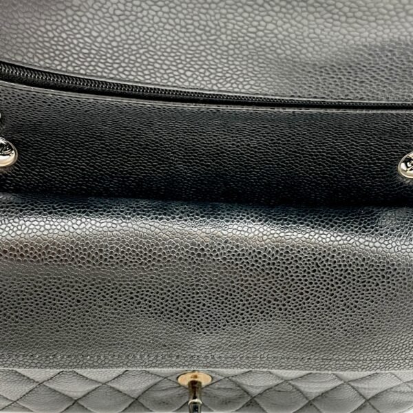 Classic Double Flap Medium Black Shoulder Bag in Caviar Leather, Silver hardware - Image 6
