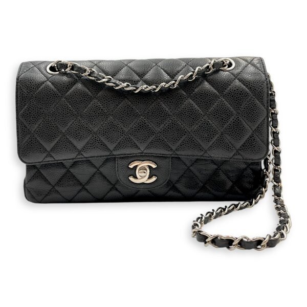 Classic Double Flap Medium Black Shoulder Bag in Caviar Leather, Silver hardware - Image 9