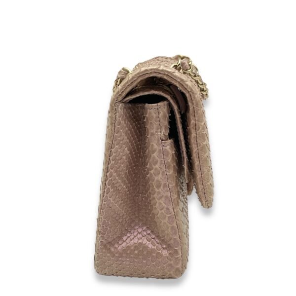 Classic Double Flap Medium Iridescent Pink Shoulder Bag in Python/Lambskin, Gold hardware - Image 3