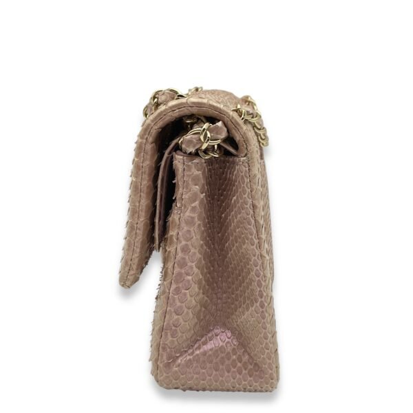 Classic Double Flap Medium Iridescent Pink Shoulder Bag in Python/Lambskin, Gold hardware - Image 4