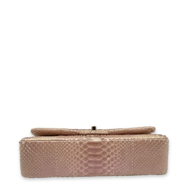 Classic Double Flap Medium Iridescent Pink Shoulder Bag in Python/Lambskin, Gold hardware - Image 5