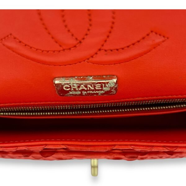 Classic Double Flap Medium Red Shoulder Bag in Python Leather, Gold hardware - Image 10