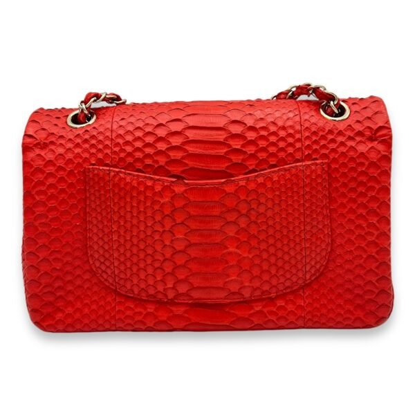 Classic Double Flap Medium Red Shoulder Bag in Python Leather, Gold hardware - Image 2