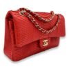 Classic Double Flap Medium Red Shoulder Bag in Python Leather, Gold hardware - Image 3