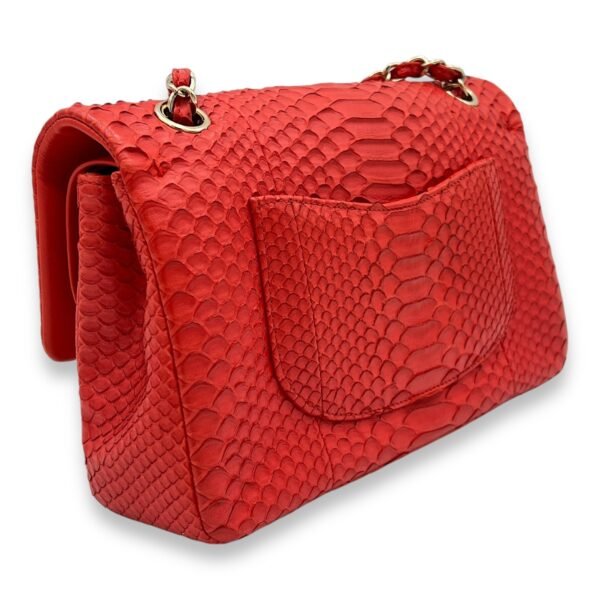 Classic Double Flap Medium Red Shoulder Bag in Python Leather, Gold hardware - Image 4