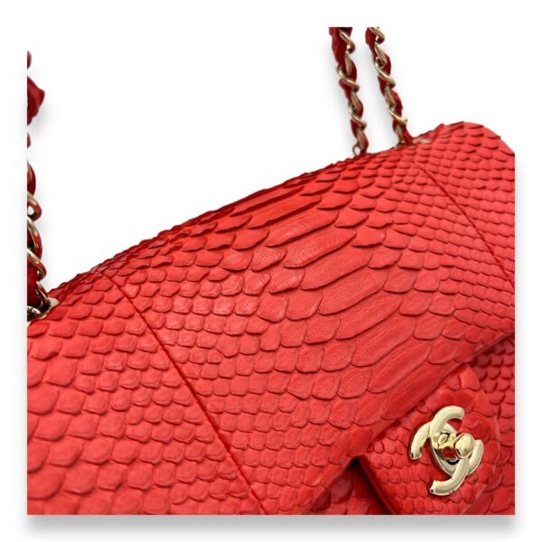 Classic Double Flap Medium Red Shoulder Bag in Python Leather, Gold hardware - Image 5
