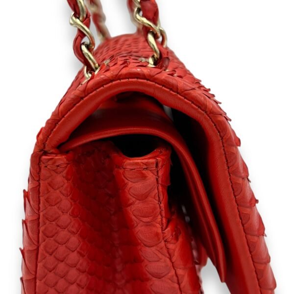 Classic Double Flap Medium Red Shoulder Bag in Python Leather, Gold hardware - Image 6
