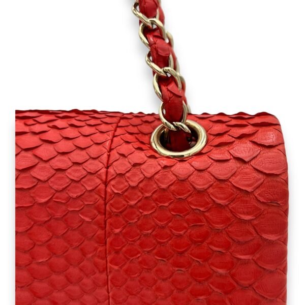 Classic Double Flap Medium Red Shoulder Bag in Python Leather, Gold hardware - Image 7