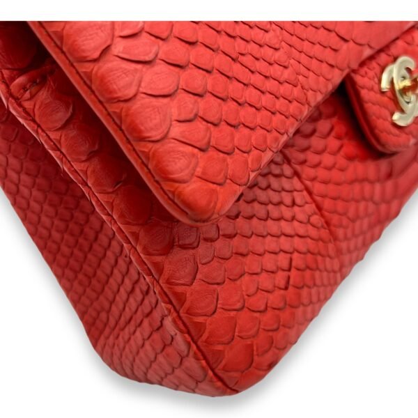 Classic Double Flap Medium Red Shoulder Bag in Python Leather, Gold hardware - Image 8