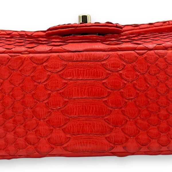 Classic Double Flap Medium Red Shoulder Bag in Python Leather, Gold hardware - Image 9