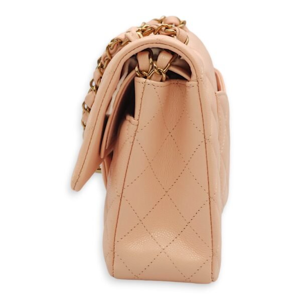 Classic Double Flap Medium Salmon Pink Shoulder Bag in Caviar, Gold hardware - Image 4