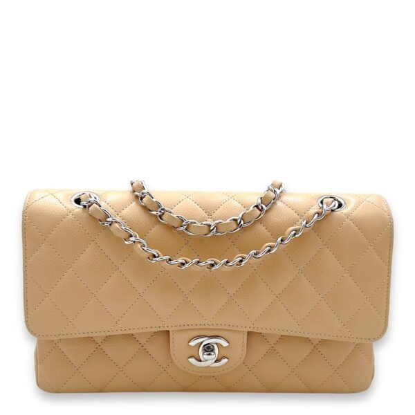 Classic Double Flap Medium Shoulder bag in Caviar Leather, Silver Hardware