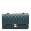 Classic Double Flap Medium Teal Shoulder Bag in Lambskin, Palladium hardware
