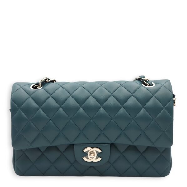 Classic Double Flap Medium Teal Shoulder Bag in Lambskin, Palladium hardware