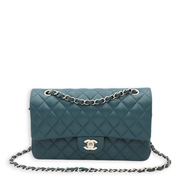 Classic Double Flap Medium Teal Shoulder Bag in Lambskin, Palladium hardware - Image 7