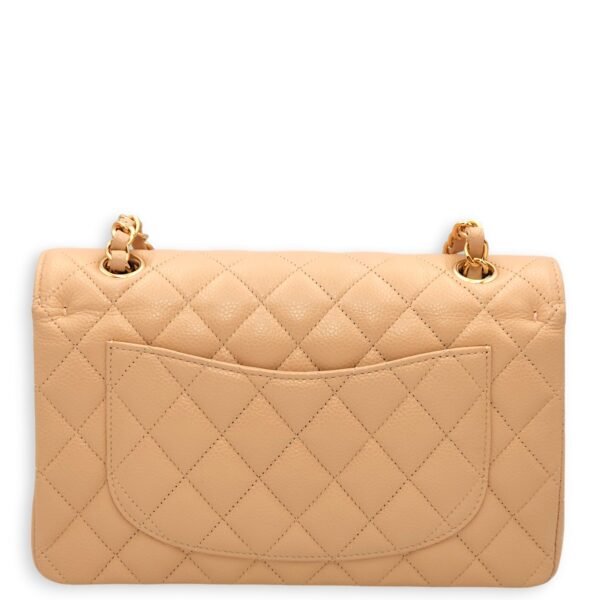 Classic Double Flap Small Beige Shoulder Bag in Caviar, Gold hardware - Image 2