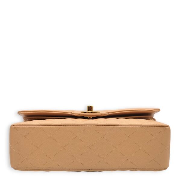 Classic Double Flap Small Beige Shoulder Bag in Caviar, Gold hardware - Image 5