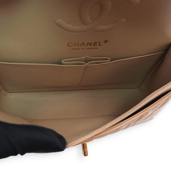 Classic Double Flap Small Beige Shoulder Bag in Caviar, Gold hardware - Image 6