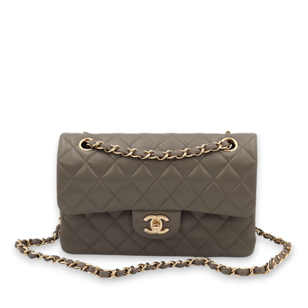 Classic Double Flap Small Dark Grey Shoulder Bag in Lambskin, Gold hardware - Image 3