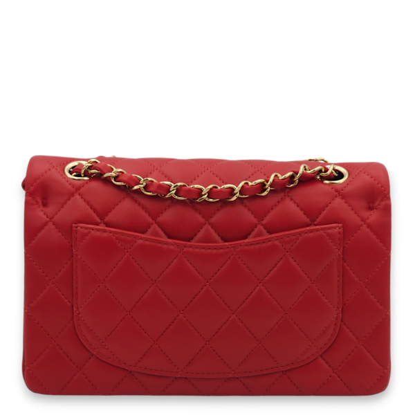 Classic Double Flap Small Red Shoulder Bag in Lambskin, Gold hardware - Image 3