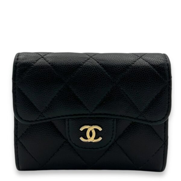 Classic Flap Cardholder Micro Black Wallet On Chain in Caviar Leather, Gold hardware