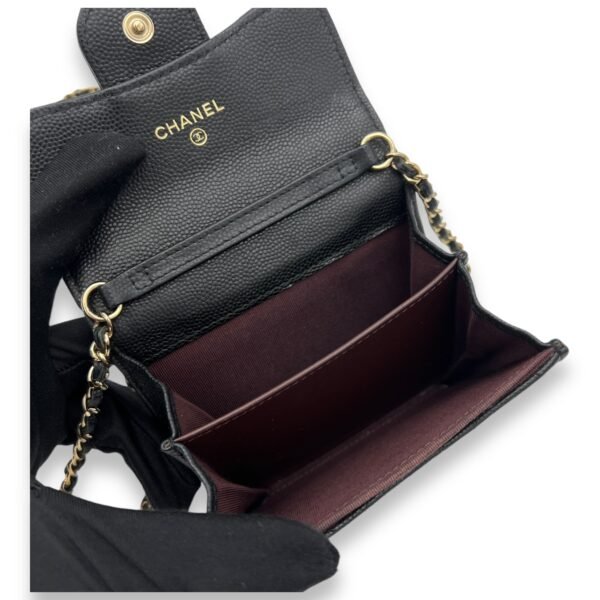 Classic Flap Cardholder Micro Black Wallet On Chain in Caviar Leather, Gold hardware - Image 10