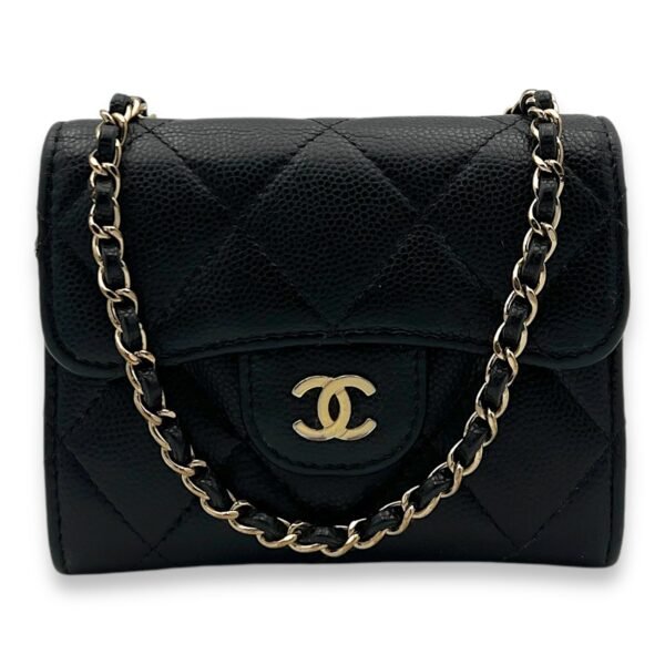 Classic Flap Cardholder Micro Black Wallet On Chain in Caviar Leather, Gold hardware - Image 11