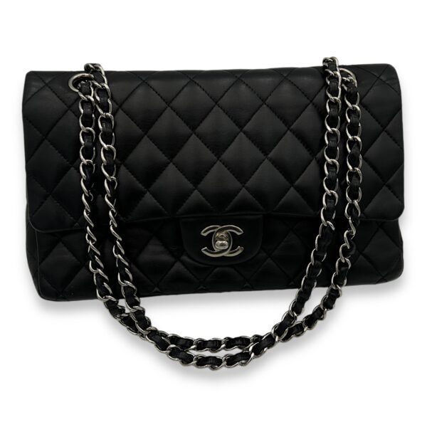 Classic Flap Medium Black Shoulder Bag in Lambskin, Silver hardware - Image 11