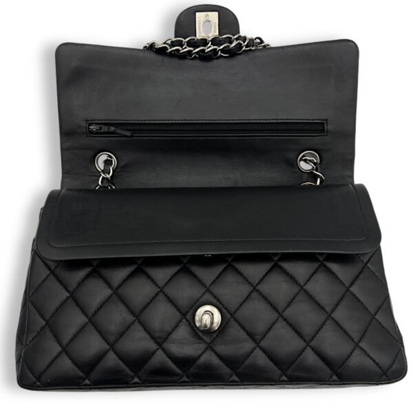 Classic Flap Medium Black Shoulder Bag in Lambskin, Silver hardware - Image 12