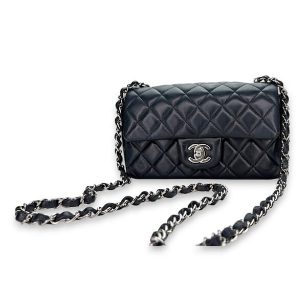 Classic Flap Mini Rectangle Navy Shoulder Bag in Lambskin, Silver hardware - Image 12