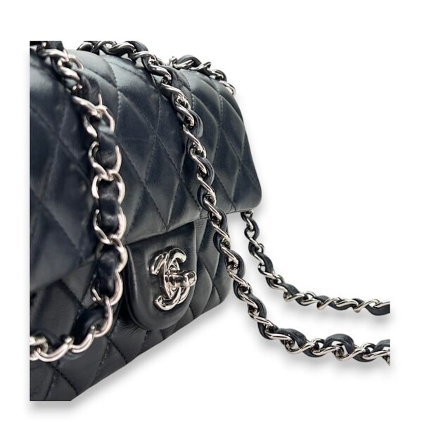 Classic Flap Mini Rectangle Navy Shoulder Bag in Lambskin, Silver hardware - Image 6