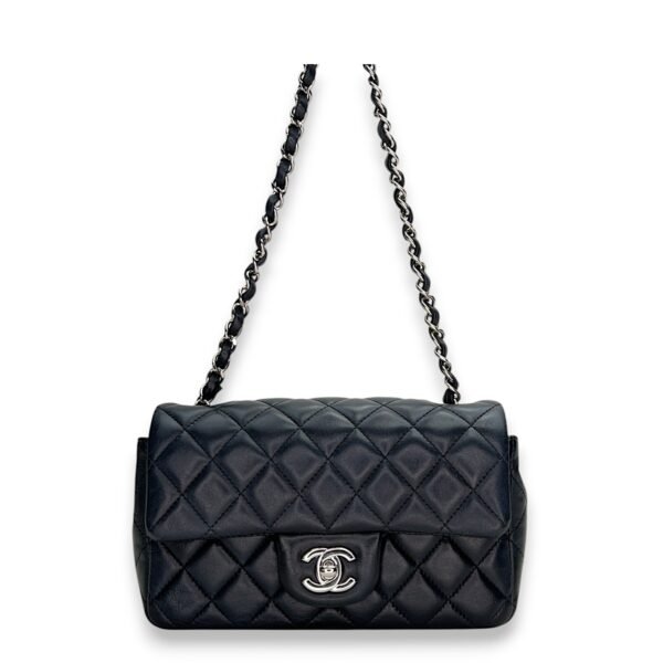 Classic Flap Mini Rectangle Navy Shoulder Bag in Lambskin, Silver hardware - Image 8
